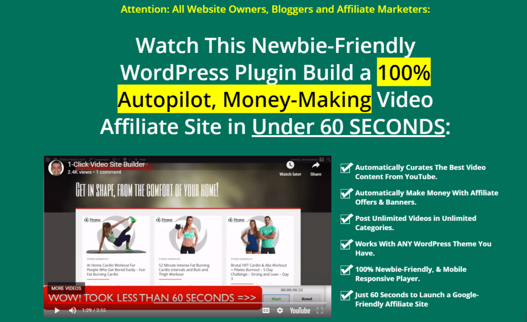 WP 1 Click Video Site Builder review